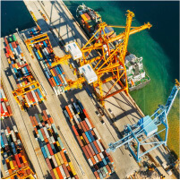 containers in international shipping dock