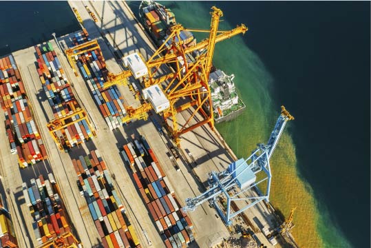 containers in international shipping dock